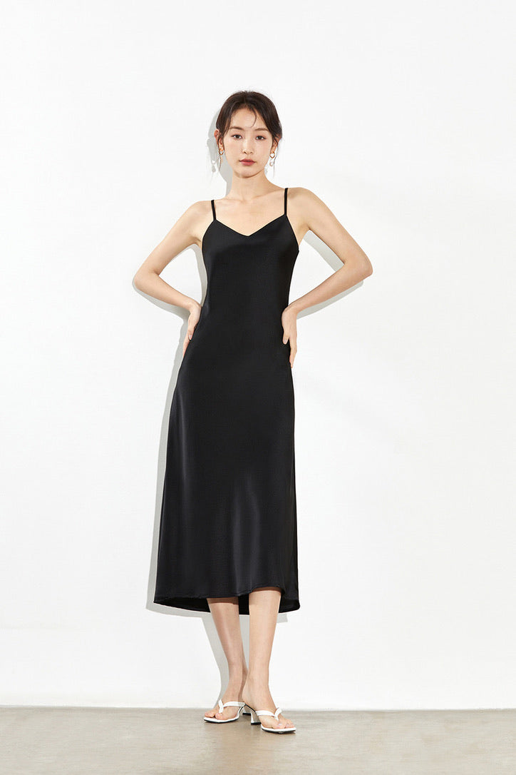 V Cami Slip Dress in Black