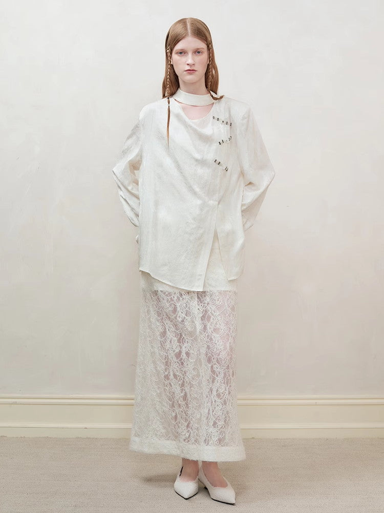 레이스 H라인 쉬어플라워 자수 여성스러운 롱스커트 