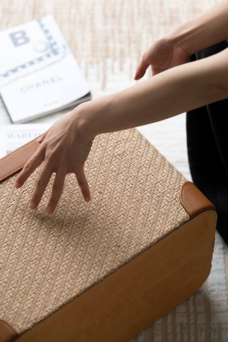 Yellow Hemp Handwoven Italian Fine Leather Storage Box