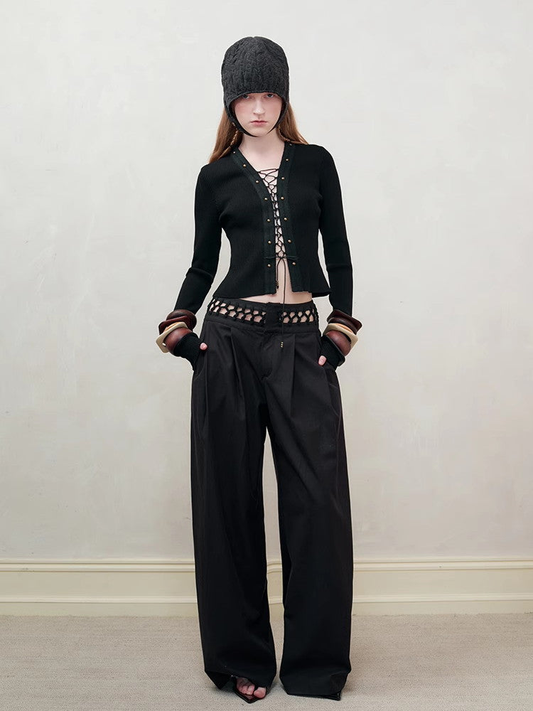 레이스업 섹시 니치 씬 니트 