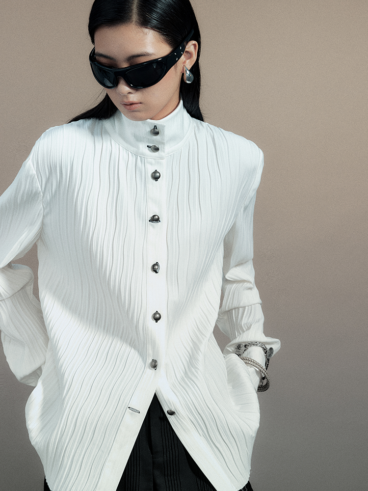 메탈 버튼 니치 레트로 차이나 니트