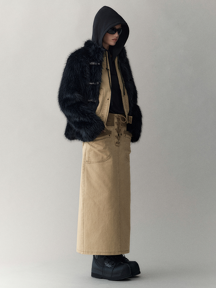 레이스업 빈티지 펜슬 레트로 타이트 롱스커트