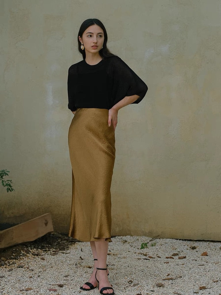 Textured Mermaid Slip Skirt in Gold