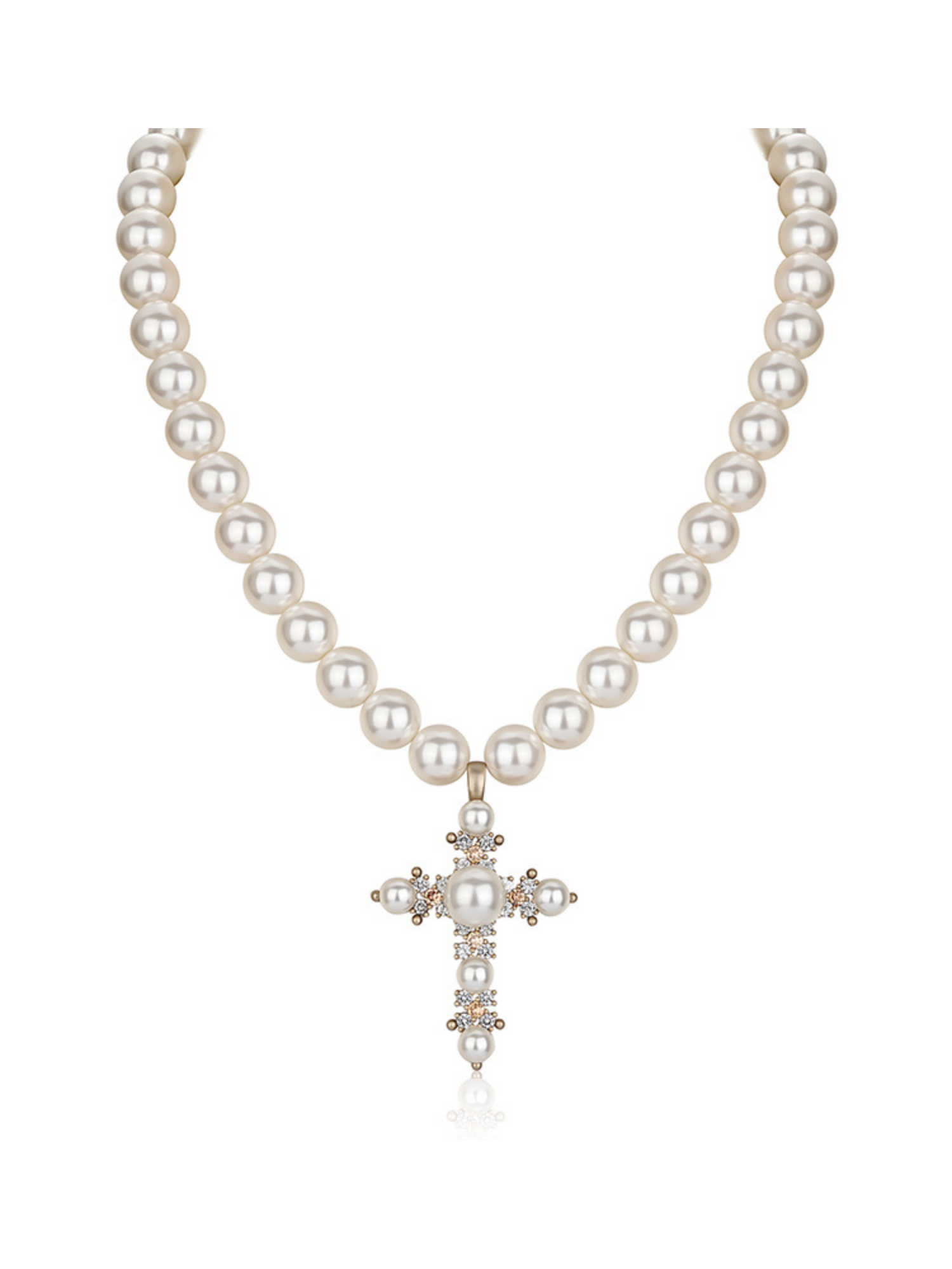 Retro Baroque Style Cross Pearl Layered Fashion Necklace