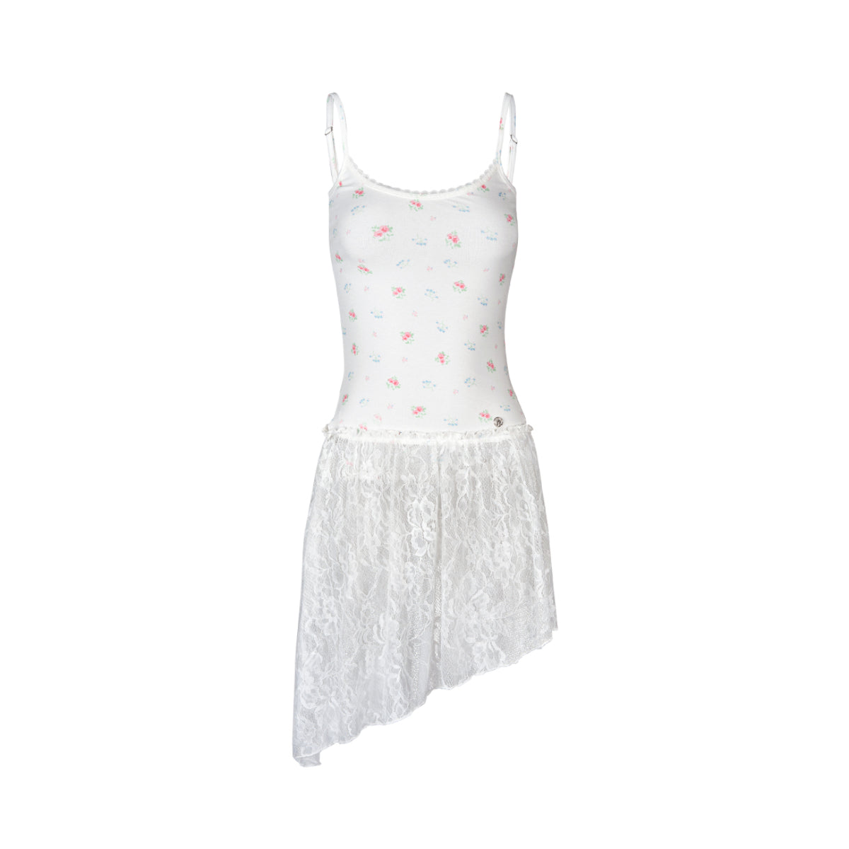 Kroche Lace Floral Diagonal Hem Halter Dress