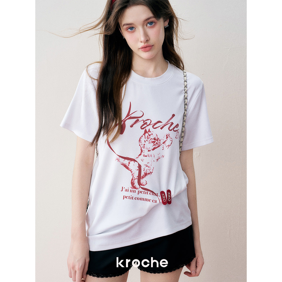 Kroche Hand Painted Ribbon Butterfly Kitten T-Shirt