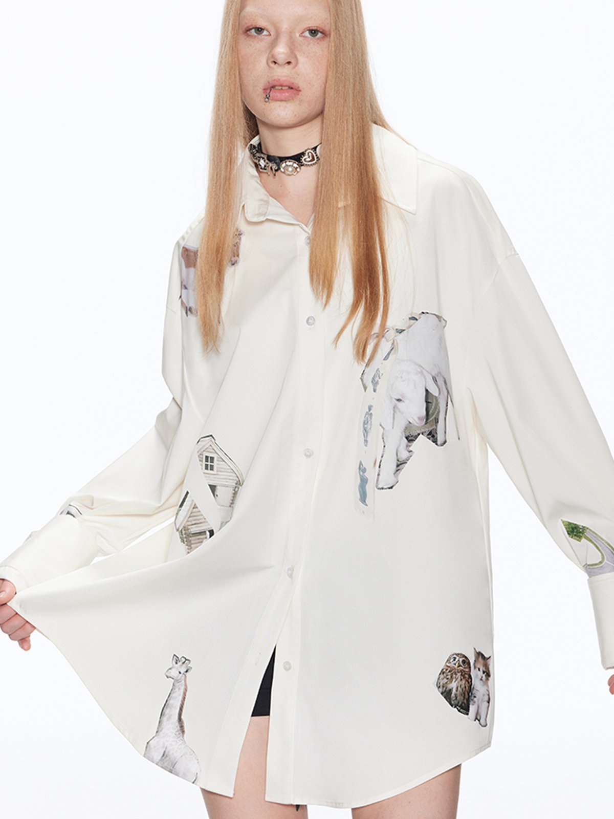 Goat-Graphic Oversized Shirt RUN0010