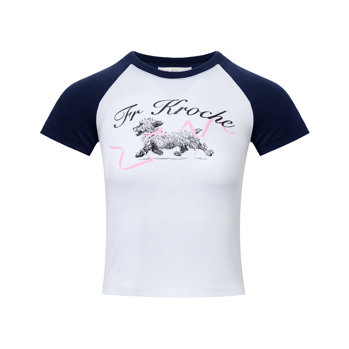 Kroche Hand Painted Puppy Raglan T-Shirt Navy Blue