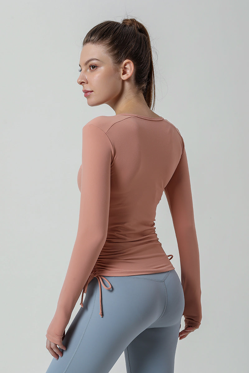 드로스트링이 있는 긴소매 튜닉 셔츠