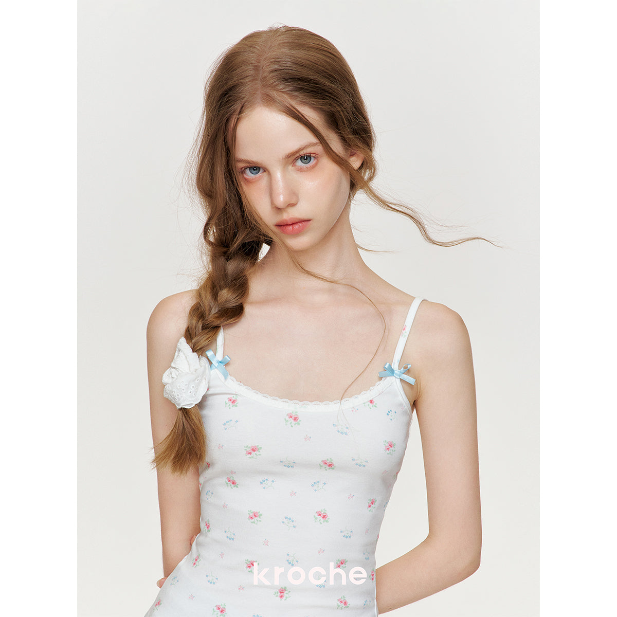 Kroche Lace Floral Diagonal Hem Halter Dress