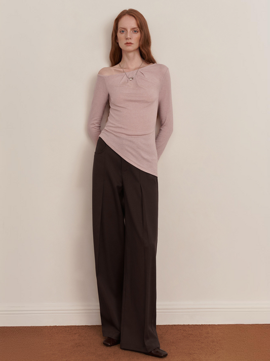 Heavy-Drape Elastic Waist Pleated Curved Trousers