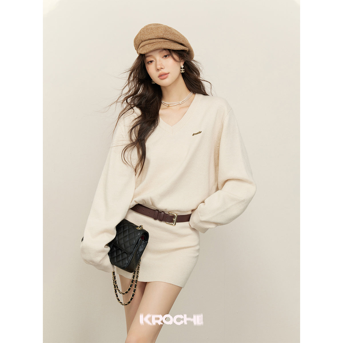 Kroche Old Money Style Knit Sweater Dress