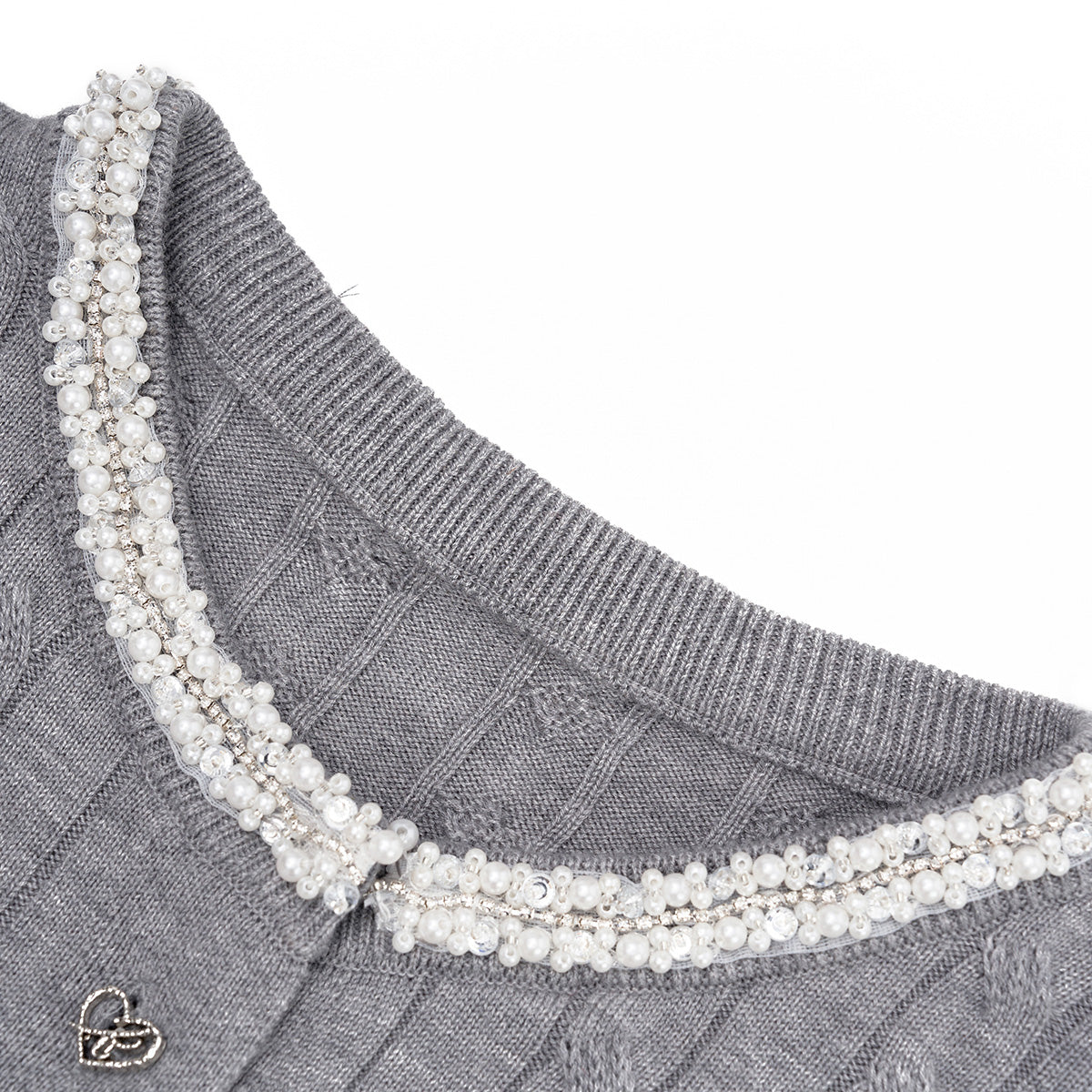 Kroche Pearl Collar Woolen Short Sleeved Cardigan Grey