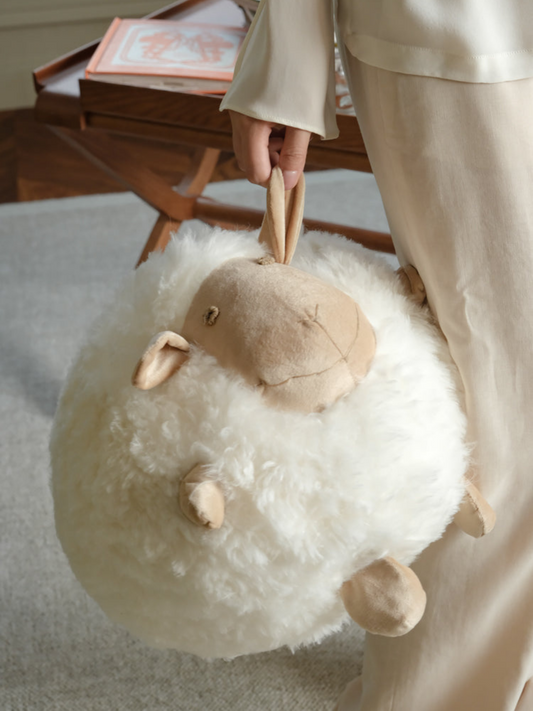 Cream-Colored 'Shaun the Sheep' Woolen Ball Sofa Pillow