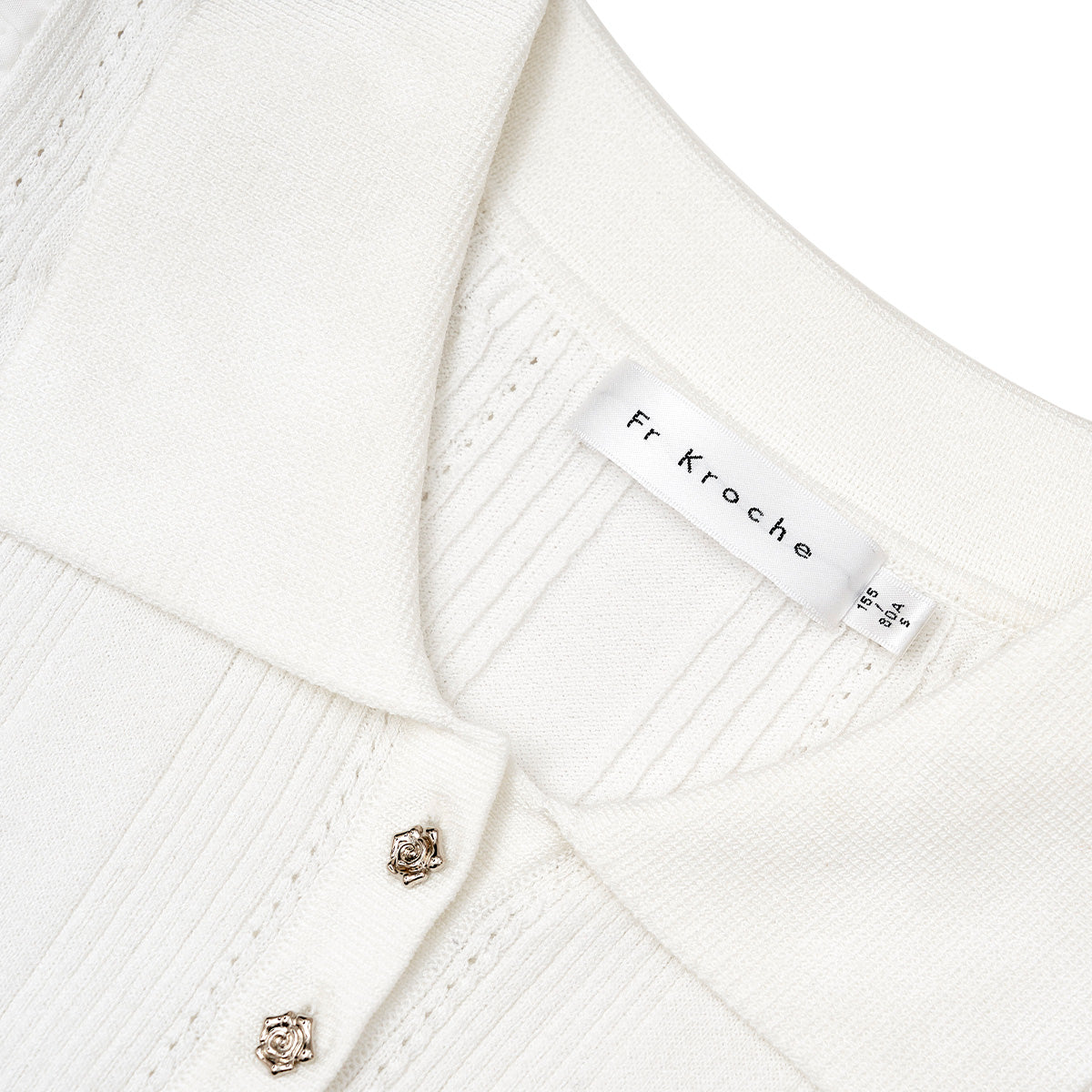 Kroche Lace Patchwork Embroidery Knit Top White