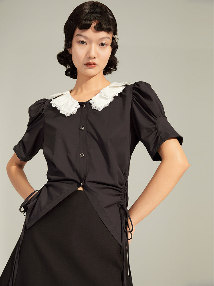 Retro Folded Collar Short-sleeved Shirt