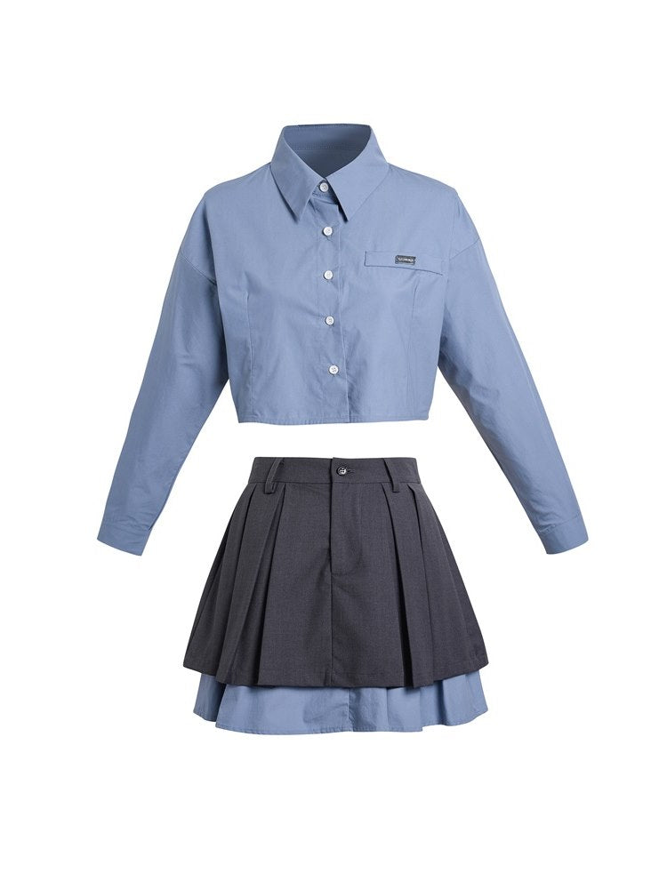 College Mature Cropped Shirt&Skirt