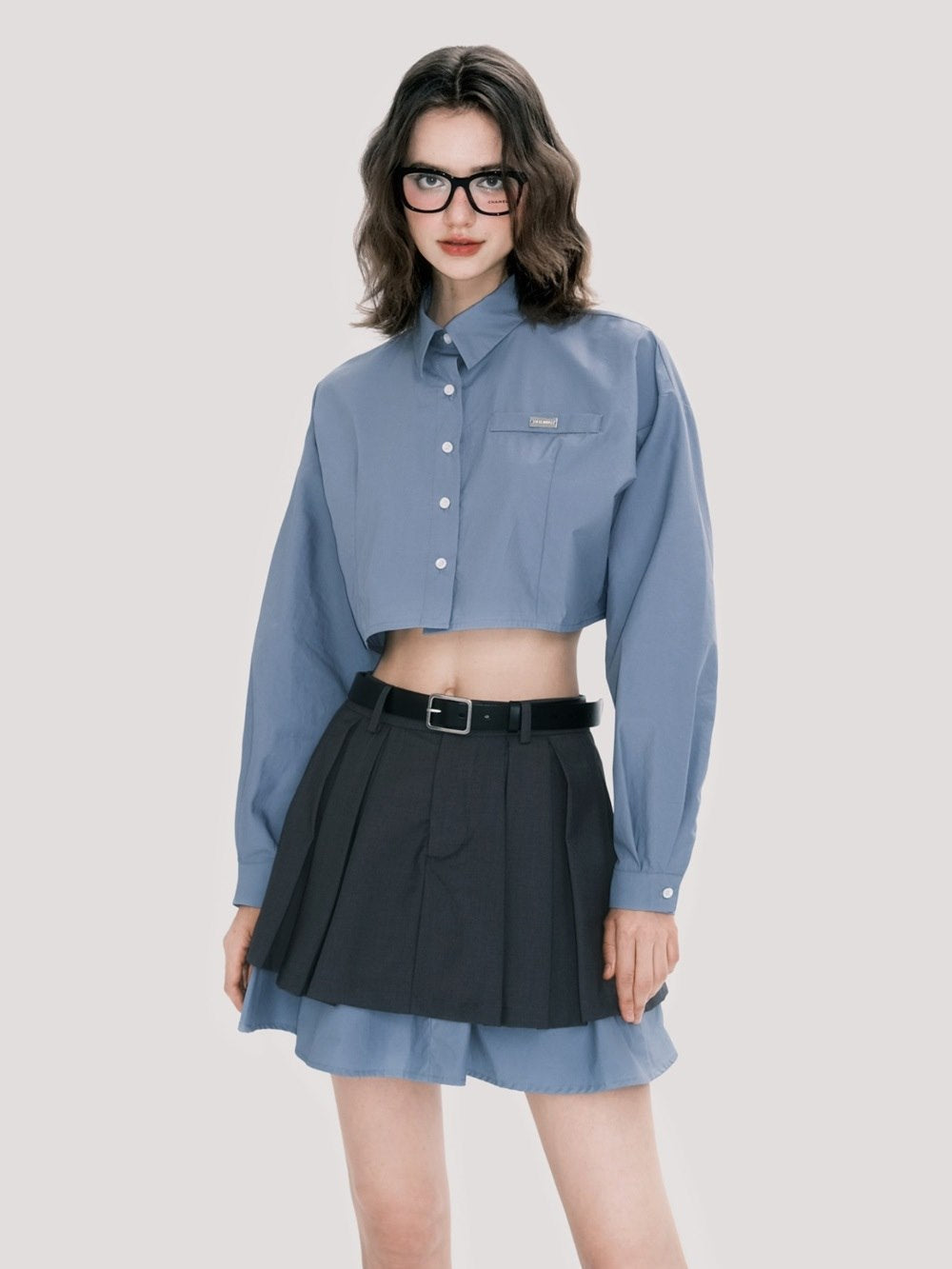 College Mature Cropped Shirt&Skirt