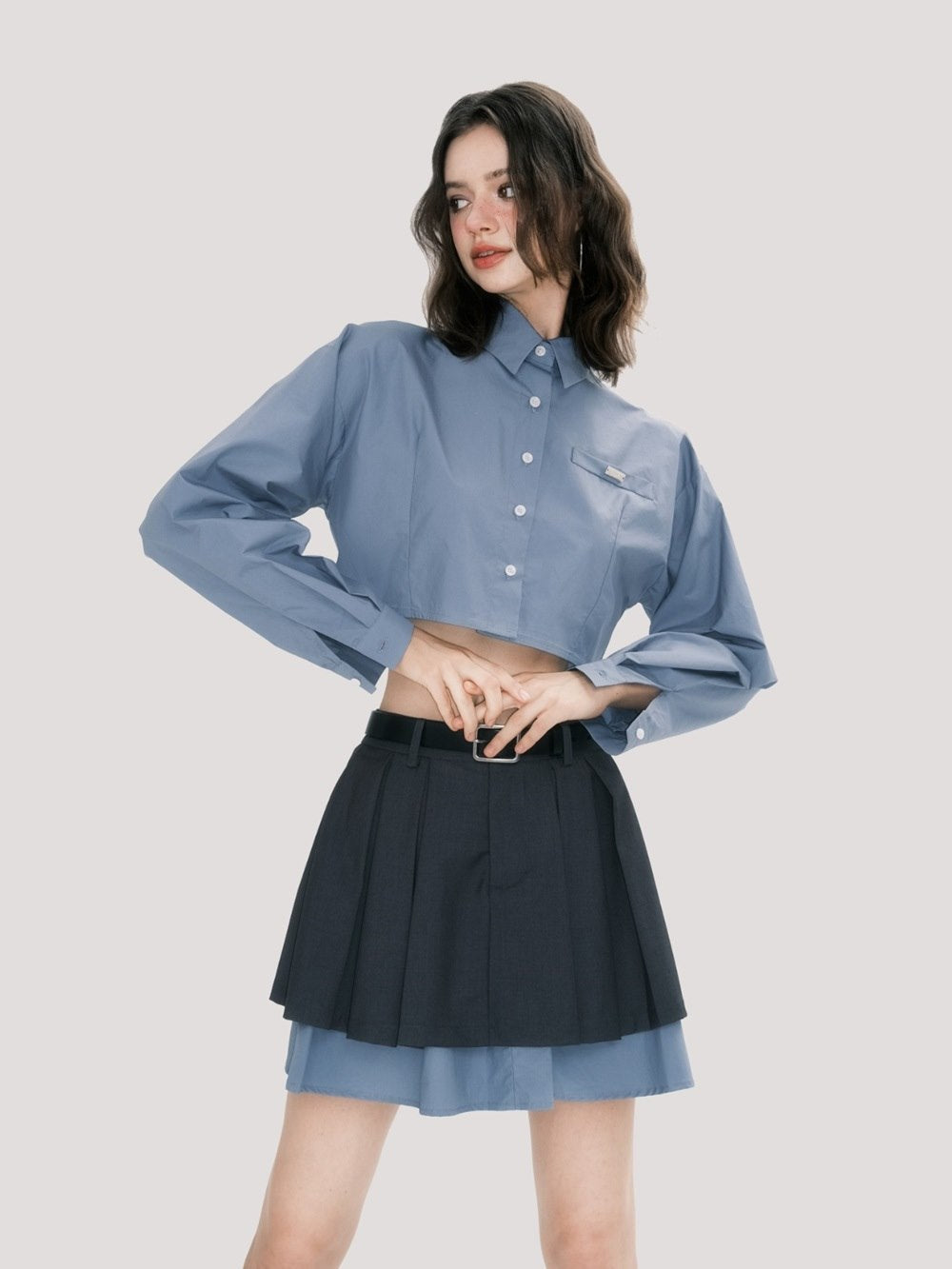 College Mature Cropped Shirt&Skirt