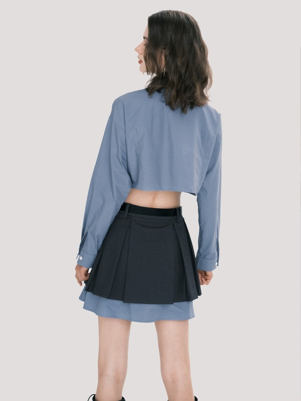 College Mature Cropped Shirt&Skirt