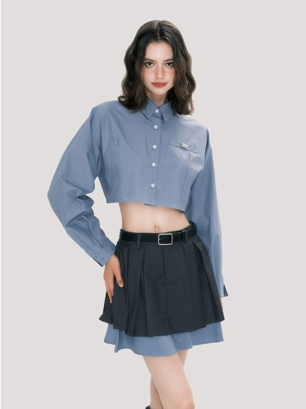 College Mature Cropped Shirt&Skirt