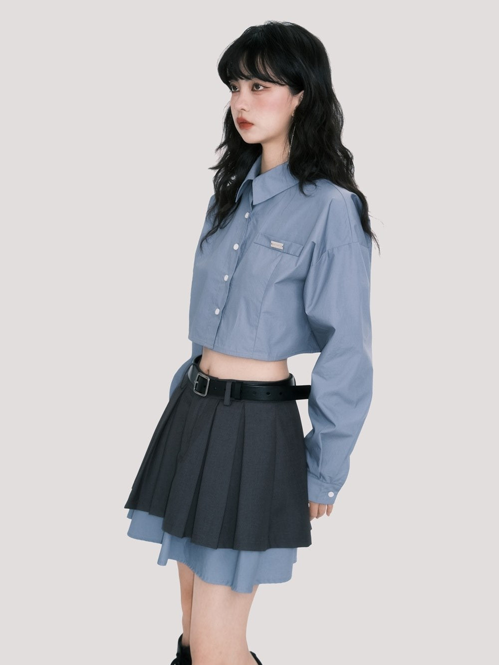 College Mature Cropped Shirt&Skirt