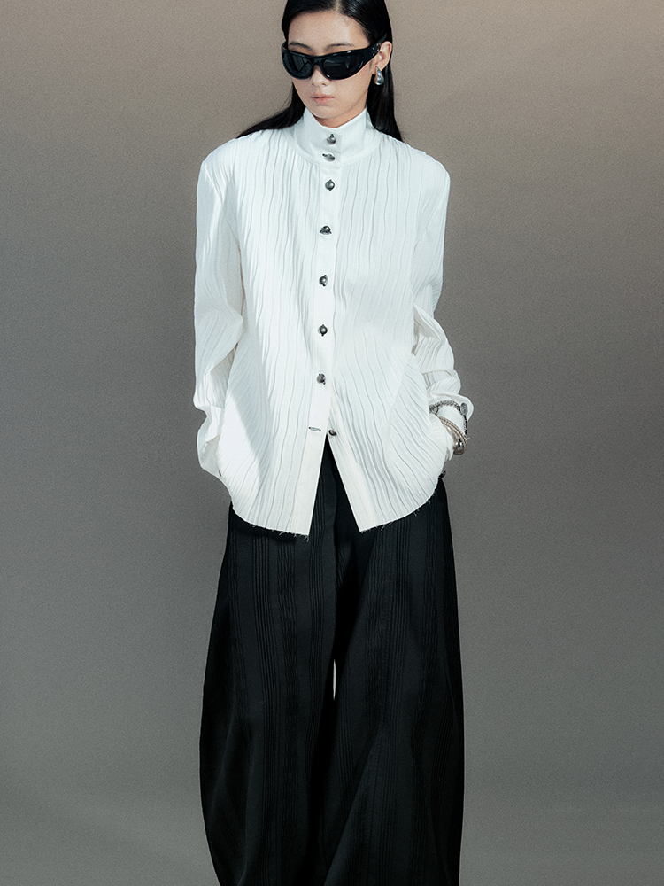 메탈 버튼 니치 레트로 차이나 니트