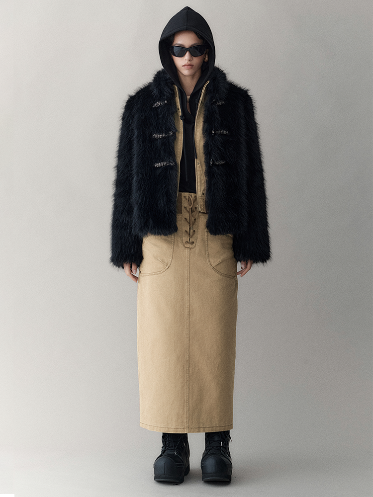 레이스업 빈티지 펜슬 레트로 타이트 롱스커트