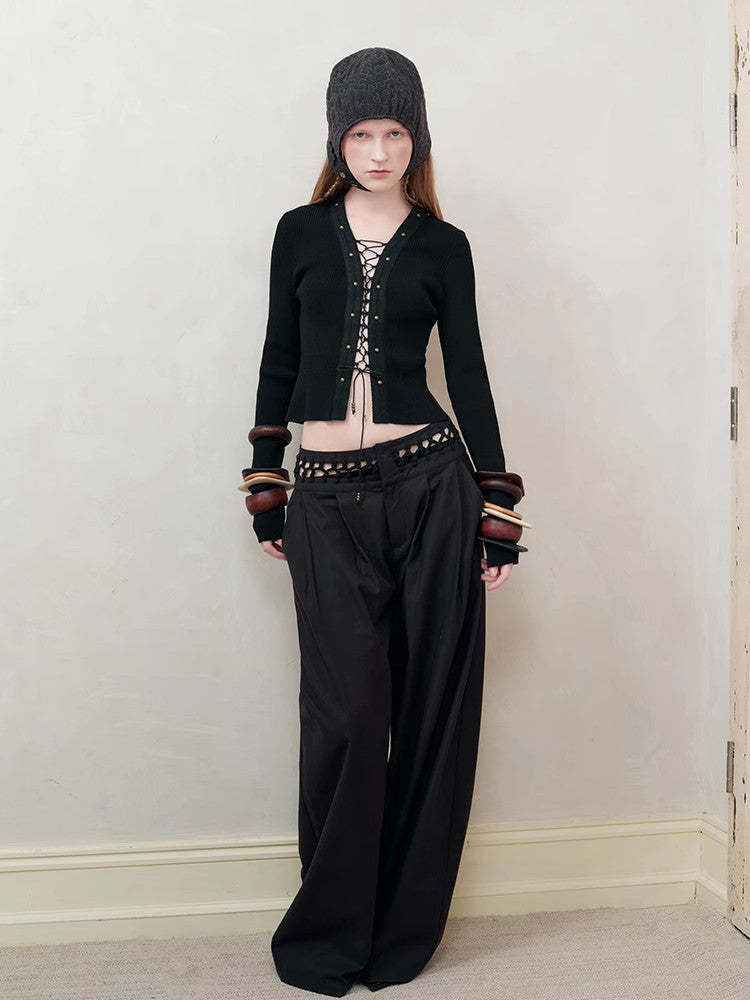 레이스업 섹시 니치 씬 니트 