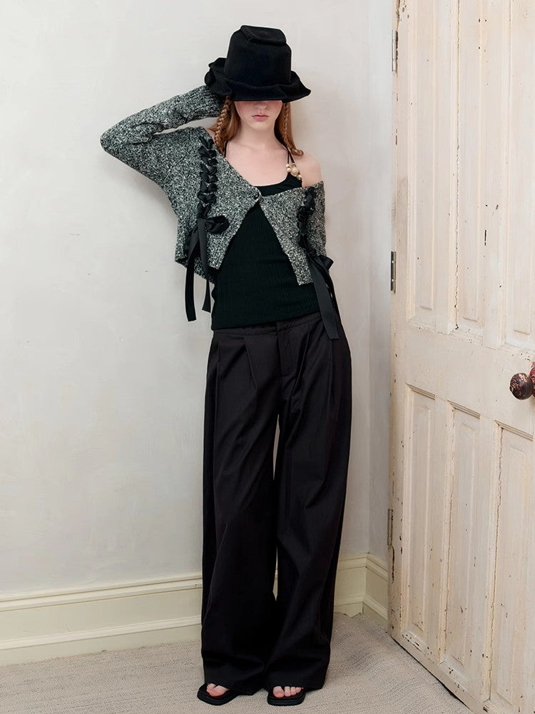 레이스업 니트 시크 브이넥 리본 가디건 