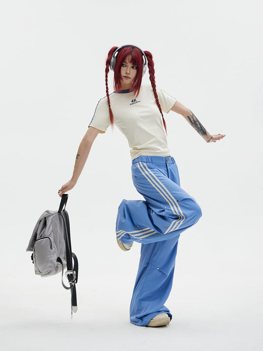 Unisex Side-Line Wide-Leg Casual Jersey Pants