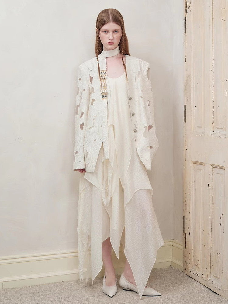 백 오픈 비대칭 롱 드레스 