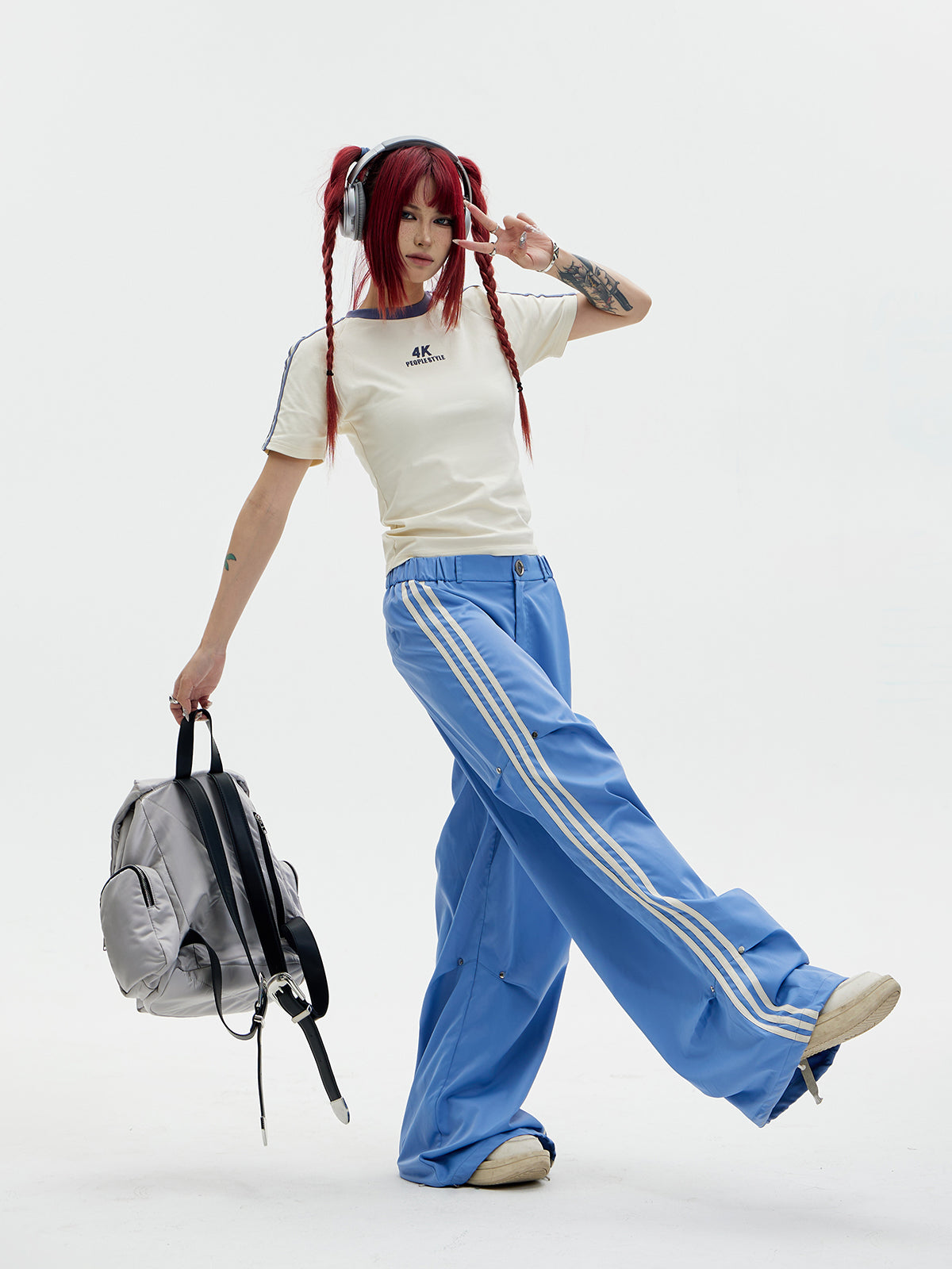 Unisex Side-Line Wide-Leg Casual Jersey Pants