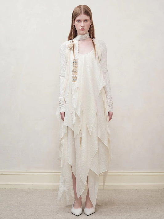 백 오픈 비대칭 롱 드레스 