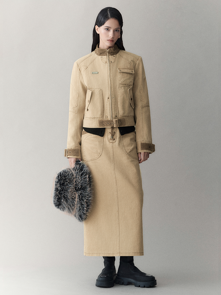 레이스업 빈티지 펜슬 레트로 타이트 롱스커트