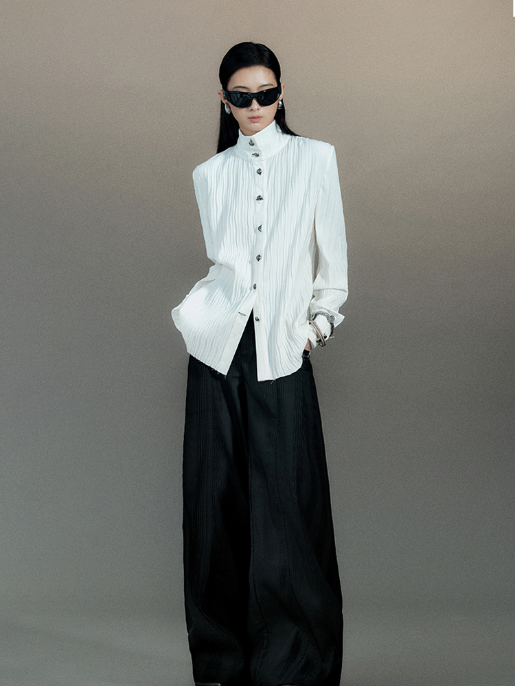 메탈 버튼 니치 레트로 차이나 니트