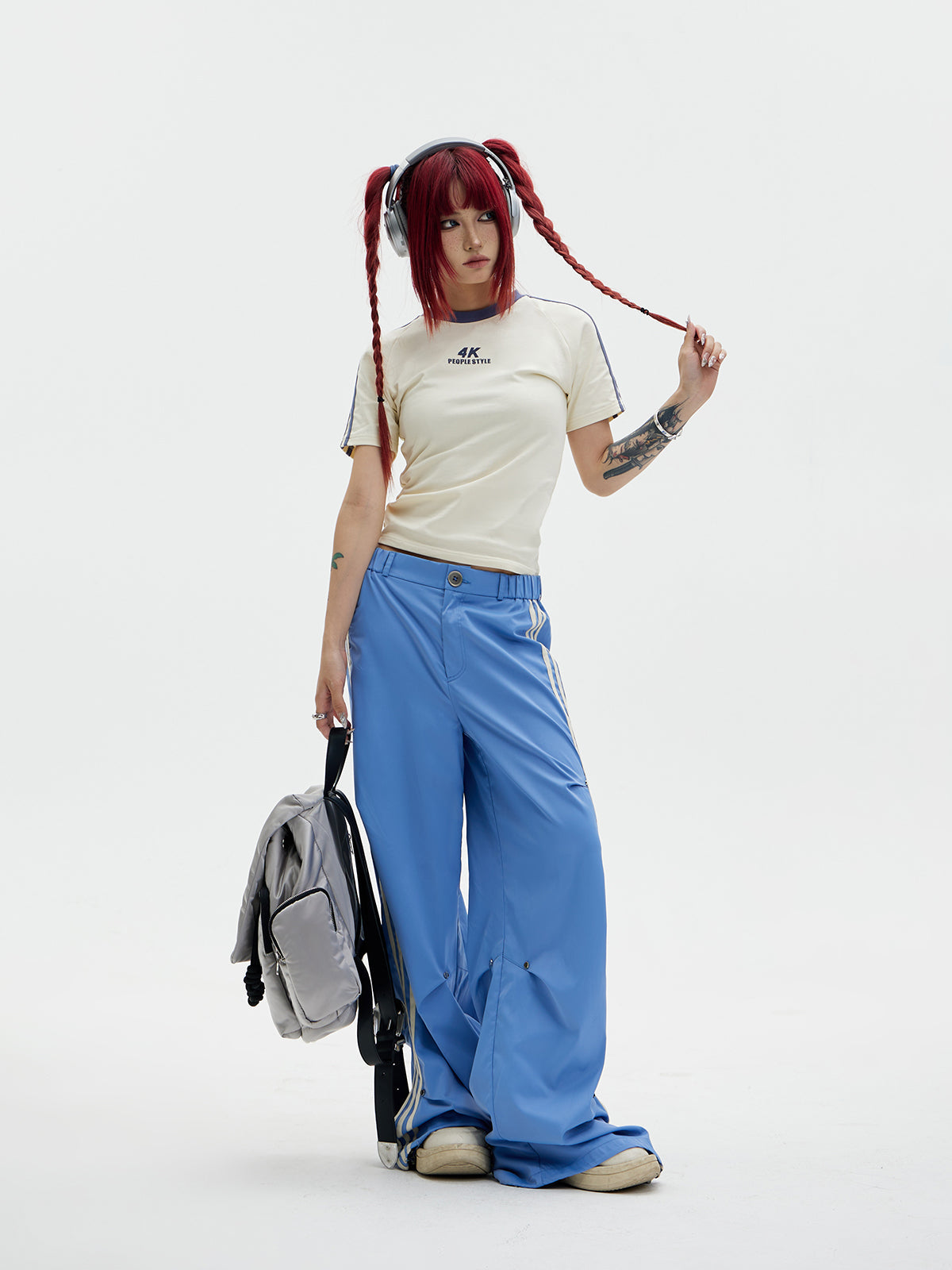 Unisex Side-Line Wide-Leg Casual Jersey Pants