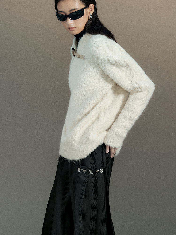 Toggle-Button Mao-Collar Nichi Chic Mohair-Knit