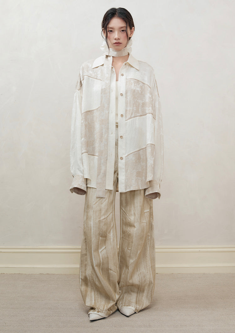 Set-Up Oversize Patchwork Asymmetry Chic Shirt＆Long-Skirt