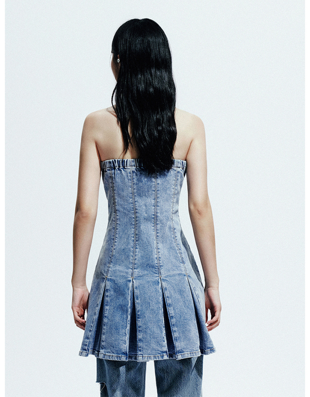 Sleeveless Off-Shoulder Denim Dress