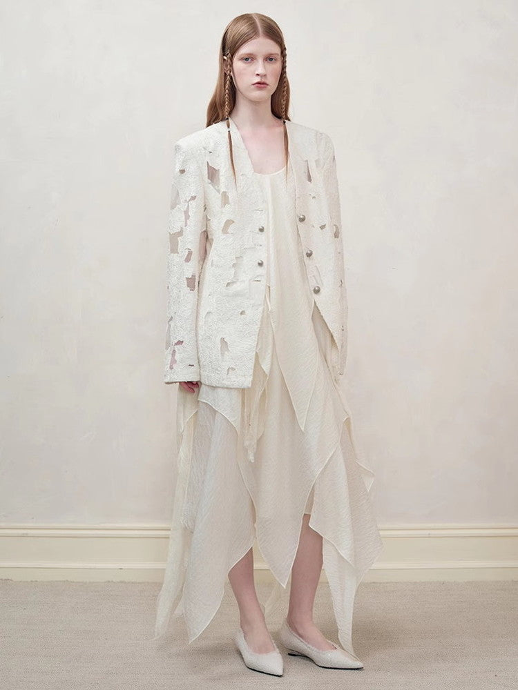 백 오픈 비대칭 롱 드레스 