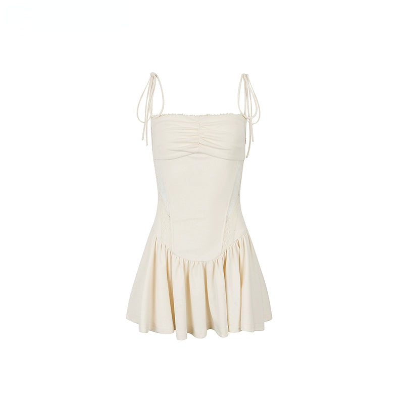 Lace Paneled Spaghetti Strap Mini Dress