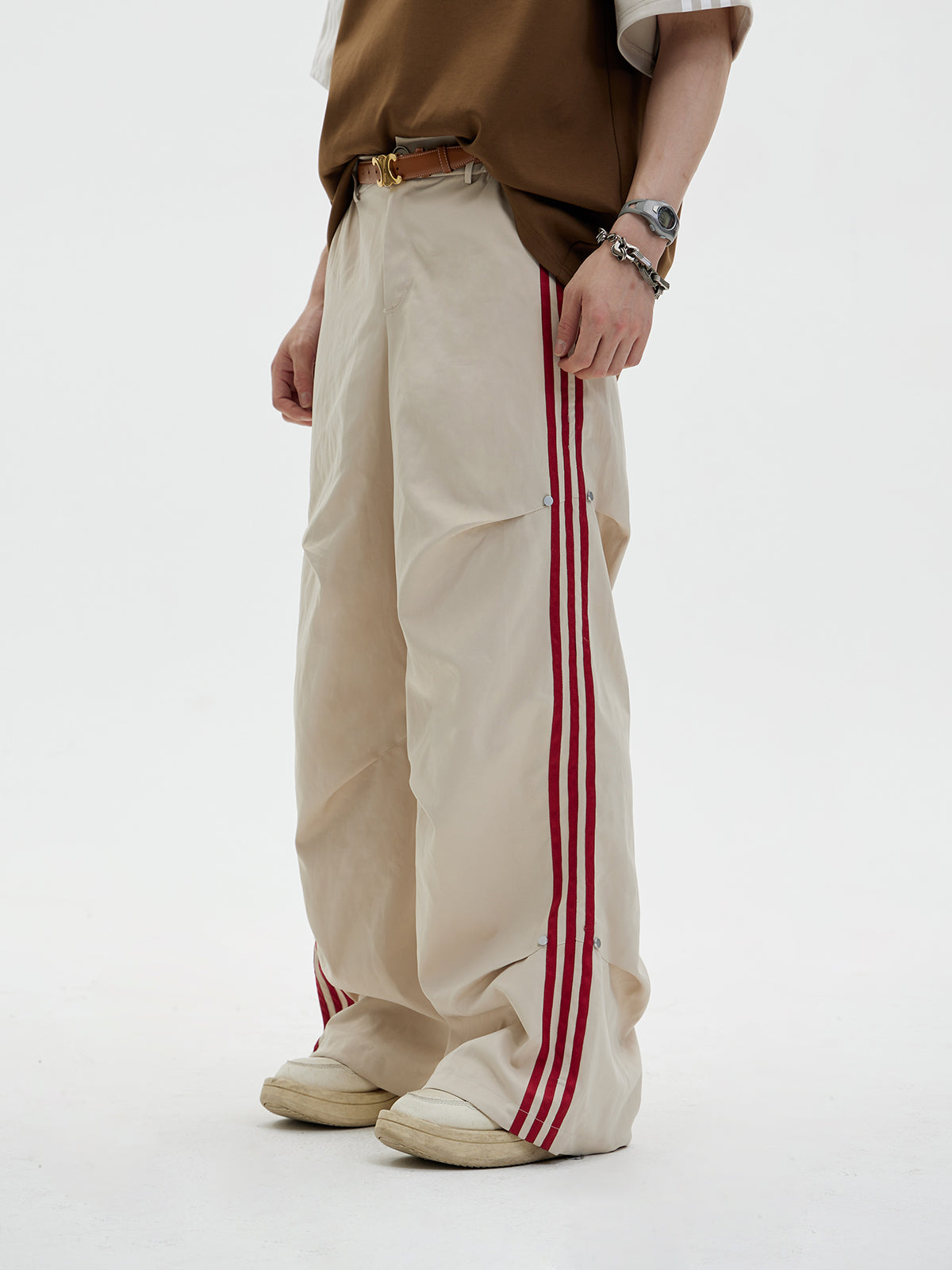 Unisex Side-Line Wide-Leg Casual Jersey Pants