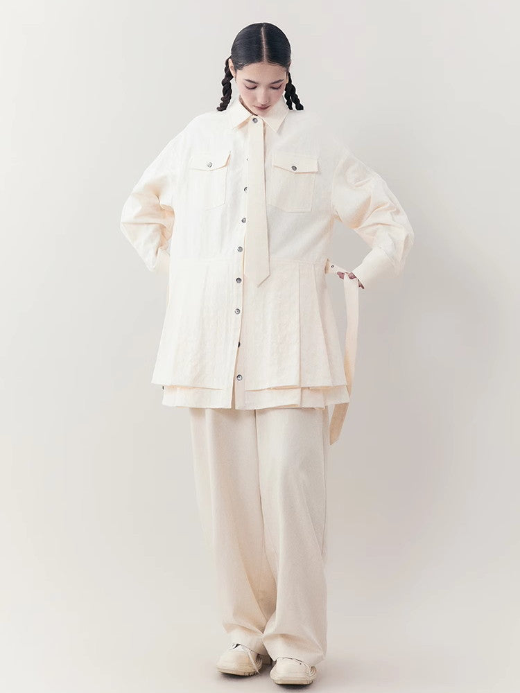 Oversize Back-Pleats Nichi Natural Tie Shirt