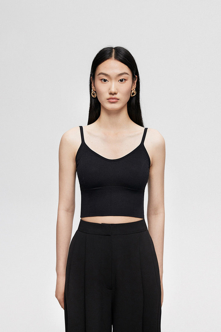 Shelf Bra Cropped Cami Top in Black