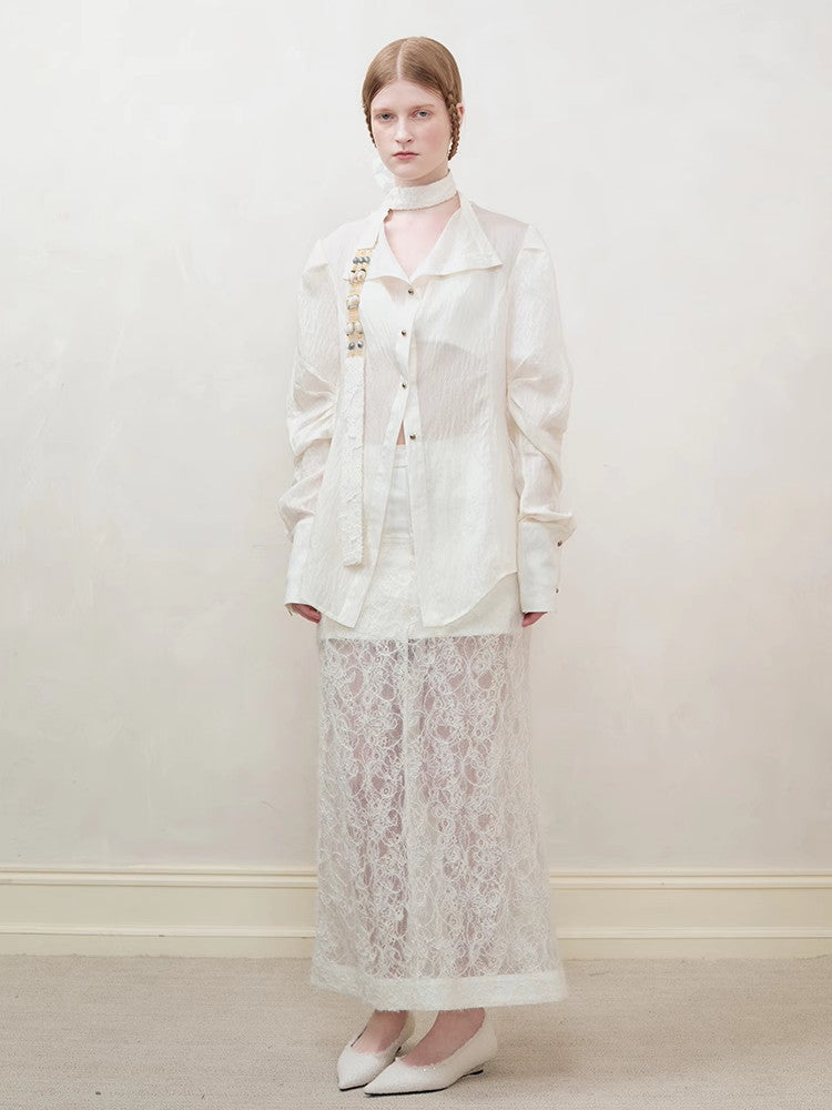 레이스 H라인 쉬어플라워 자수 여성스러운 롱스커트 