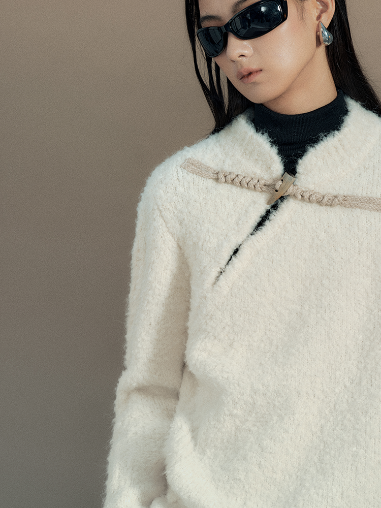 Toggle-Button Mao-Collar Nichi Chic Mohair-Knit