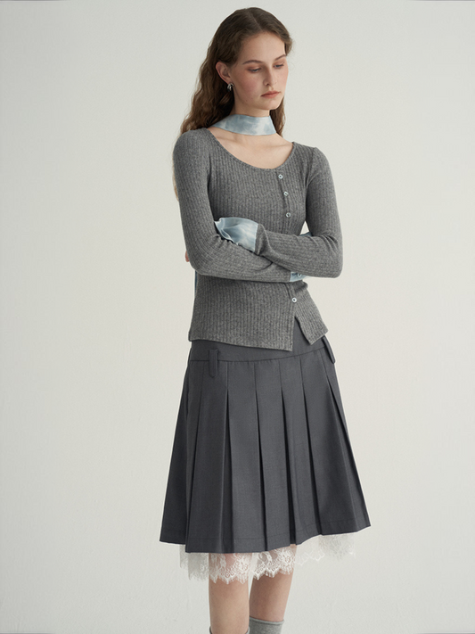 Artistic Colorblock Asymmetrical Knit Top with Draped Tie