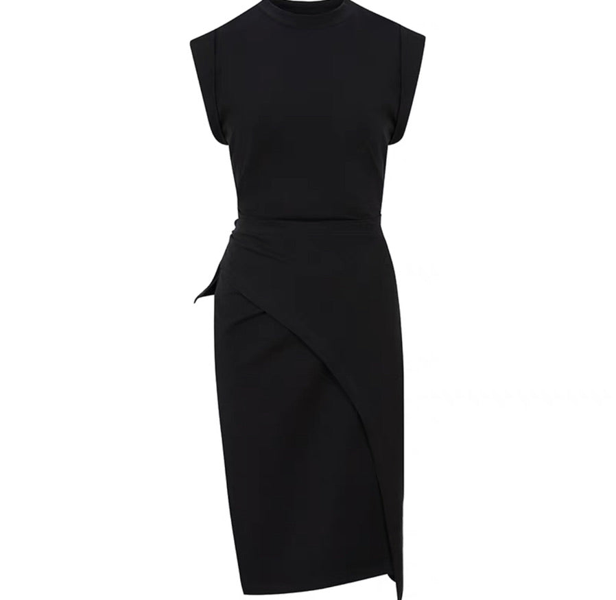 Sleeveless Boxy Wrap Dress in Black