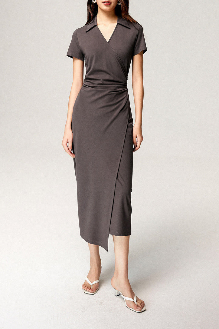 Collar Wrap Dress in Grey